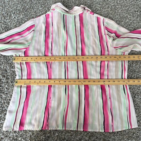 Dress Barn Blouse Plus Size 1X White Pink Green Stripe Button Long Sleeve Office - Picture 13 of 15
